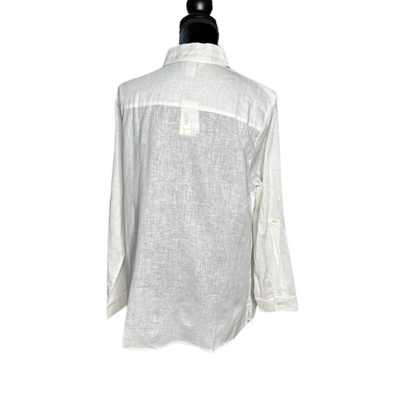 Christopher and Banks Top Womens Size Medium White Collar Button Down Semi Sheer - Picture 2 of 12